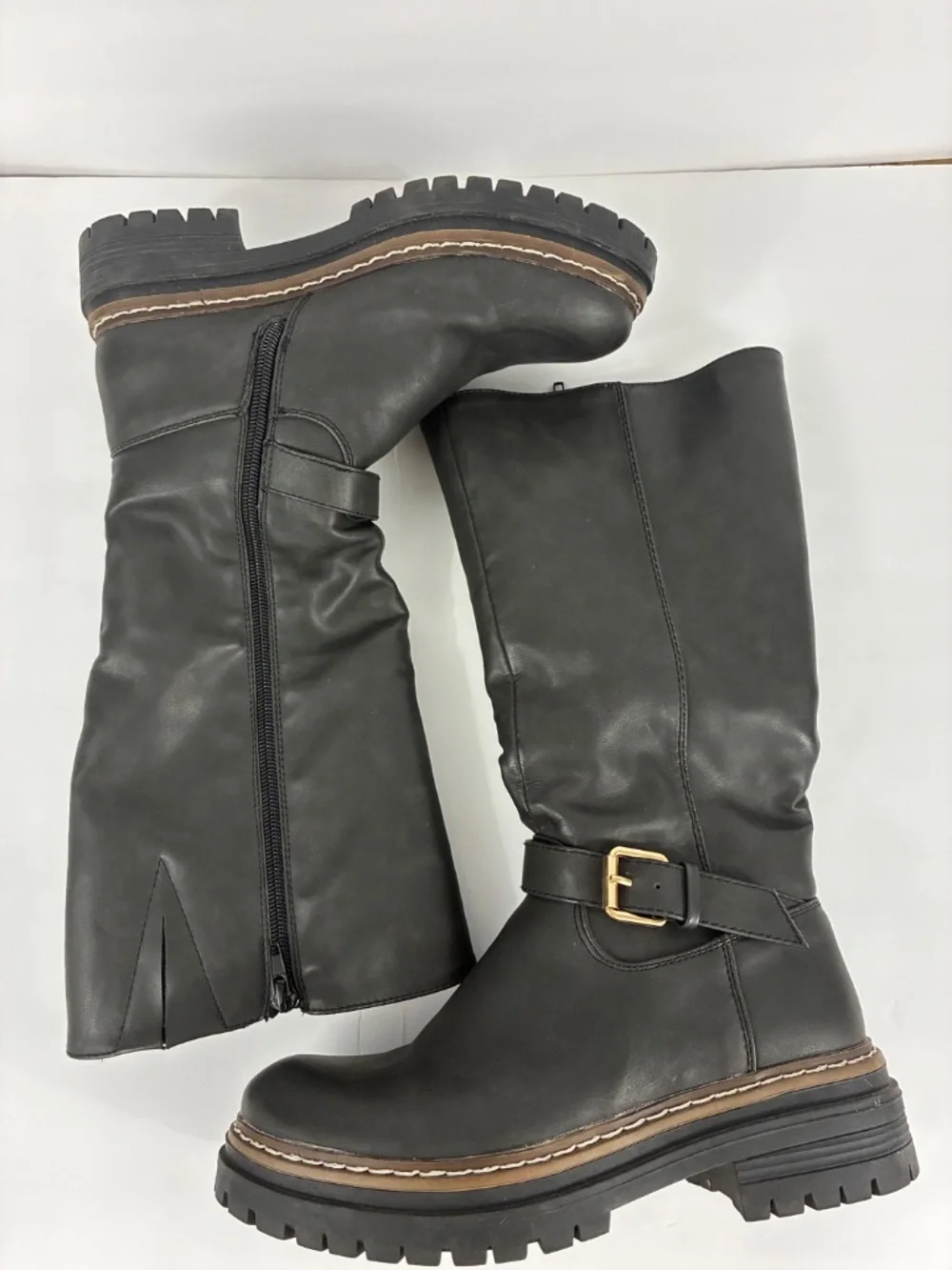 Nautica Talor Sherpa Lined Riding Boots 6 Knee High Lug Sole Black Leather Shoe